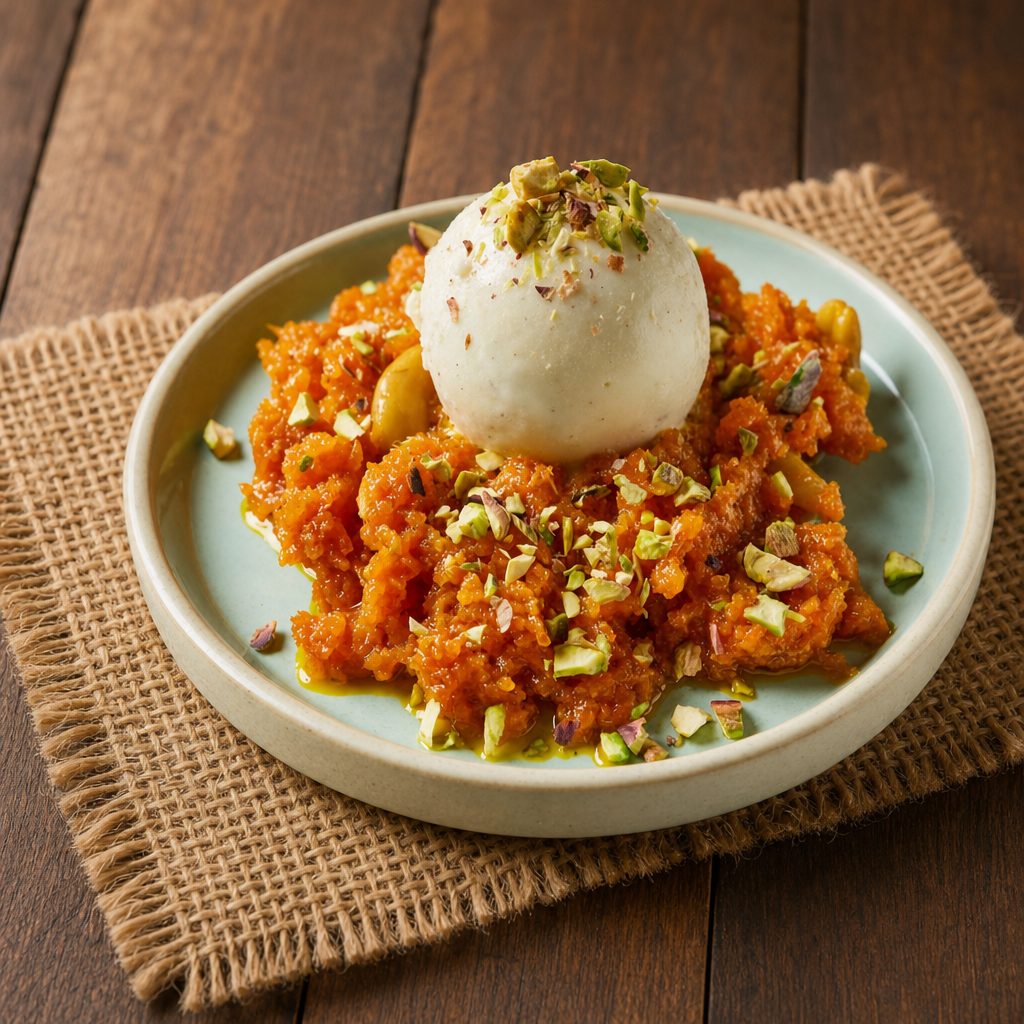 Carrot Halwa with Ice Cream.